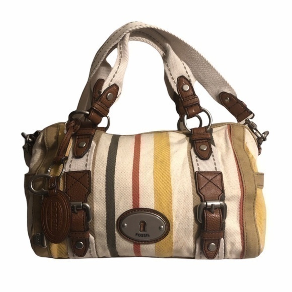 Fossil multicolor striped brown leather bag